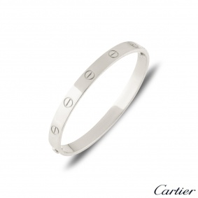 Cartier White Gold Plain Love Bracelet Size 17 B6035417